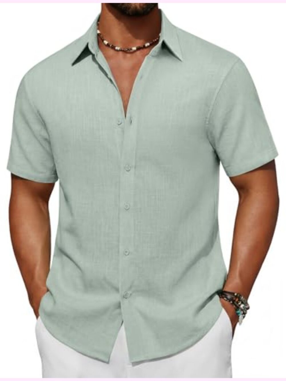 Men's Short Sleeve Button Down Shirt Casual Cotton Beach Shirt Summer